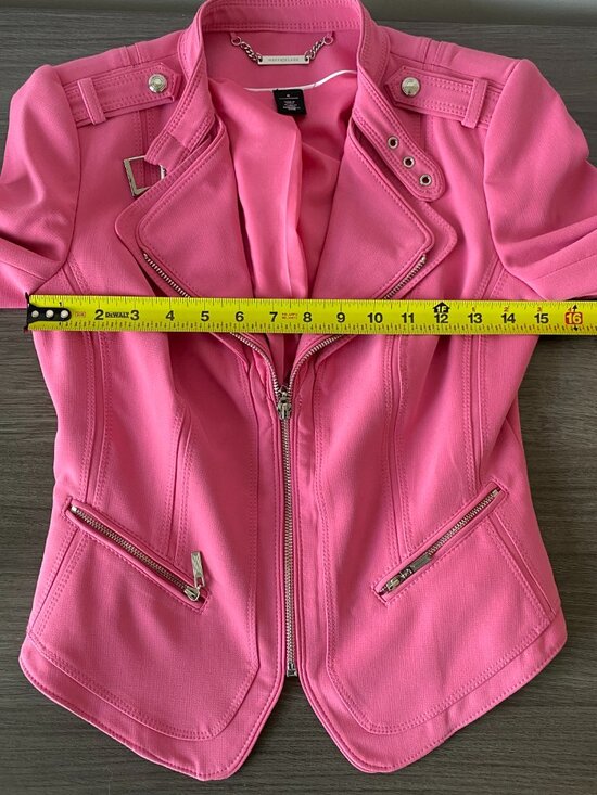 White House Black Market Pink Moto Jacket | Size 0 | Chic Fitted Blazer - Picture 9 of 12